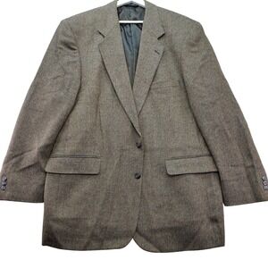 Stuart Hughes Blazer Mens 48L Brown Black 100%‎ Wool Herringbone Sport Coat
